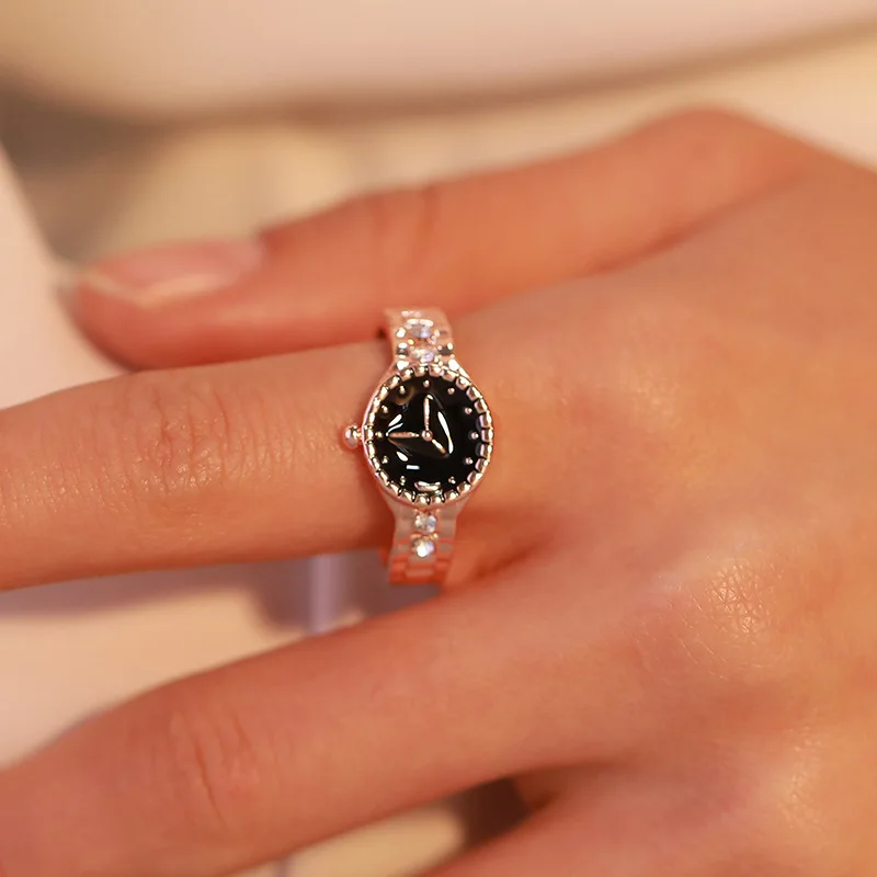 New Creative Minimalist Gold Silver Color Ring Watch Crystal Femme Rings Christmas Gift