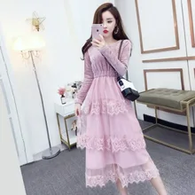 Осенне-зимние элегантные сетчатые кружевные лоскутные платья для девочек, приталенные детские длинные платья для девочек, платья для свадебной вечеринки