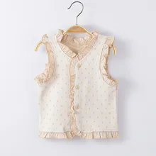 Натуральный окрашенный хлопок, кружевной жилет для маленьких девочек, жаккард из чистого хлопка