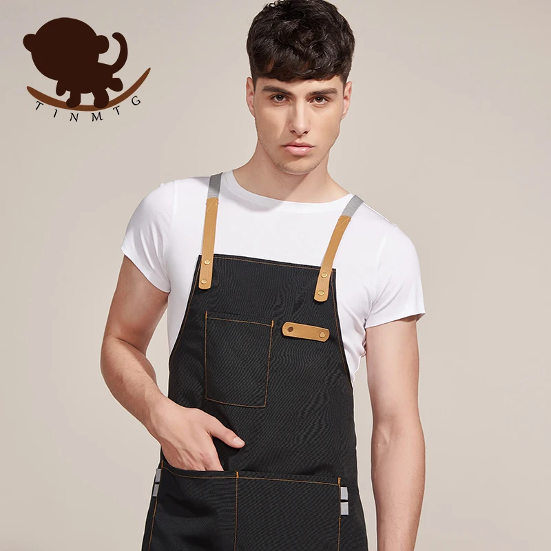 New Fashion Unisex Work Apron For Men Canvas Black Apron Bib Adjustable Cooking Kitchen Aprons For Woman With Tool Pockets fashion lady women men adjustable cotton linen high grade kitchen apron for cooking baking restaurant pinafore