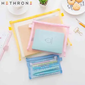 

Hethrone Pencil Mesh pen case Cute pencilcase estuche escolar kawaii transparent case stationery school astuccio Pencil bag