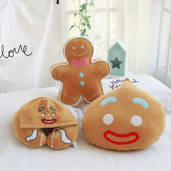 

Candice guo super cute plush toy cartoon biscuit Gingerbread man hooded U pillow water drop cushion doll birthday Christmas gift