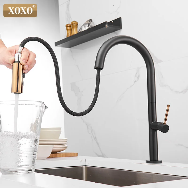  XOXO Kitchen faucet Pull Out Cold and Hot mixer tap Black White water Single Holder faucet kitchen  - 4000086124407