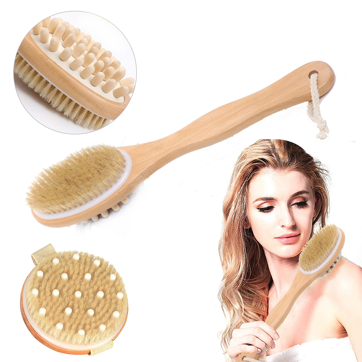 BodyBathBrushforCelluliteLongWoodenHandleDryorWetSkin
