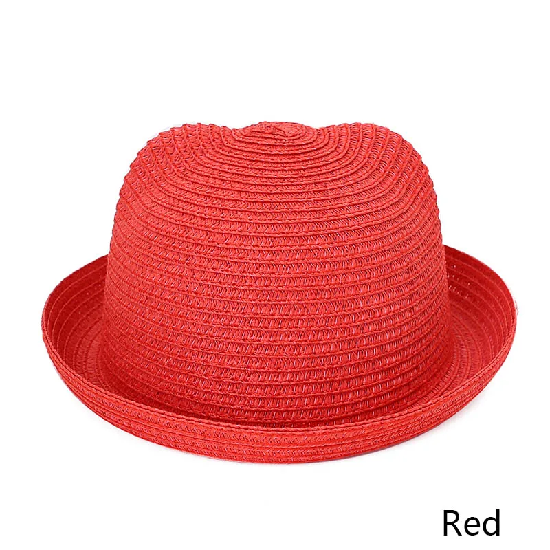 Детская кепка, соломенная шляпа для девочек, милая пляжная кепка, детская шляпа с ушами, летняя кепка для девочек/мальчиков, Панама для маленьких мальчиков - Цвет: Red