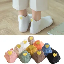 

4 Pairs Lot Short Socks Women Spring Autumn Cotton Girls Cute Heart Embroidery Funny Ankle Sock Pack Breathable Calcetines Mujer