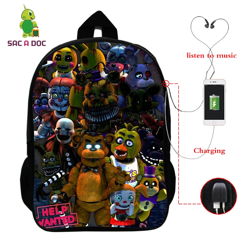Рюкзак Mochila Five Nights At Freddy's VR HELP WANTED, школьные сумки для девочек-подростков, рюкзак для путешествий с USB зарядкой для ноутбука