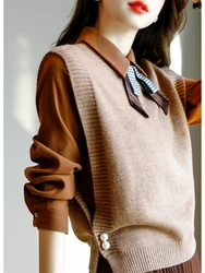 O-neck Cashmere vest women's sweater autumn and winter new Korean loose Pearl sweater vest sleeveless sweater