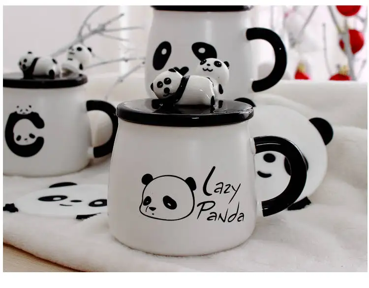 Panda Mug Coffee Breakfast Cup Large Capacity Water Glass Milk Cup Creative Cartoon Ceramic Cup with Lid with Spoon Coffee Cup