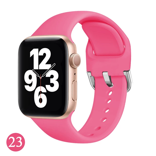 Soft Rubber Sport Band For Apple Watch SE 44mm 40mm Buckle Strap on Smart iWatch Correa Watchband Bracelet Series 65432 42mm38mm Barbie powder