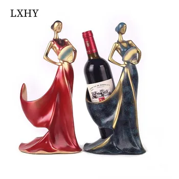 

LXHY 36cm Nordic Creative Figure Girl Set A Wine Bottle Rack Living Room Wine Cabinet Resin Crafts Home Decorations