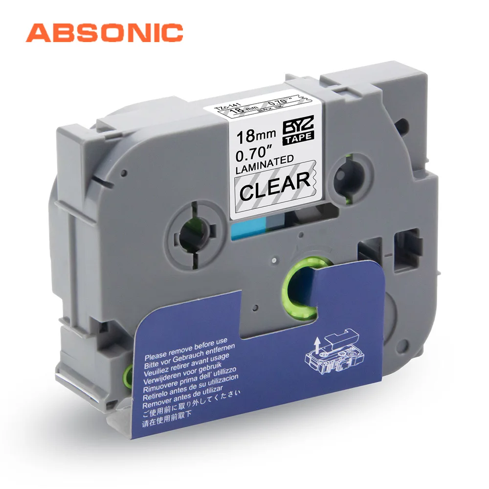 Absonic 18 мм TZe 141 черный на прозрачной ламинированной ленте для Brother P touch PT 2300 D400AD