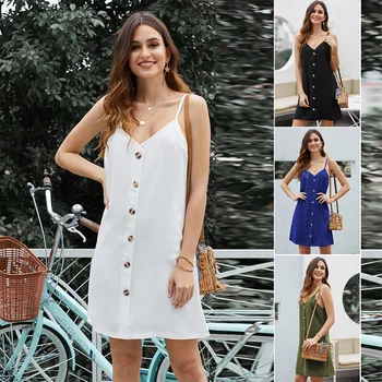 

2020 Europe and the United States dress Female Summer New V-neck Sexy Single-Breasted Loose elegant dresses for women