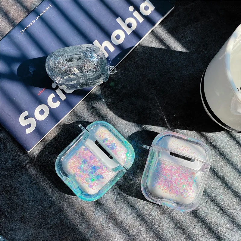 Чехол для наушников с жидким зыбучим песком Apple Airpods 2 1 блестящий чехол блестками