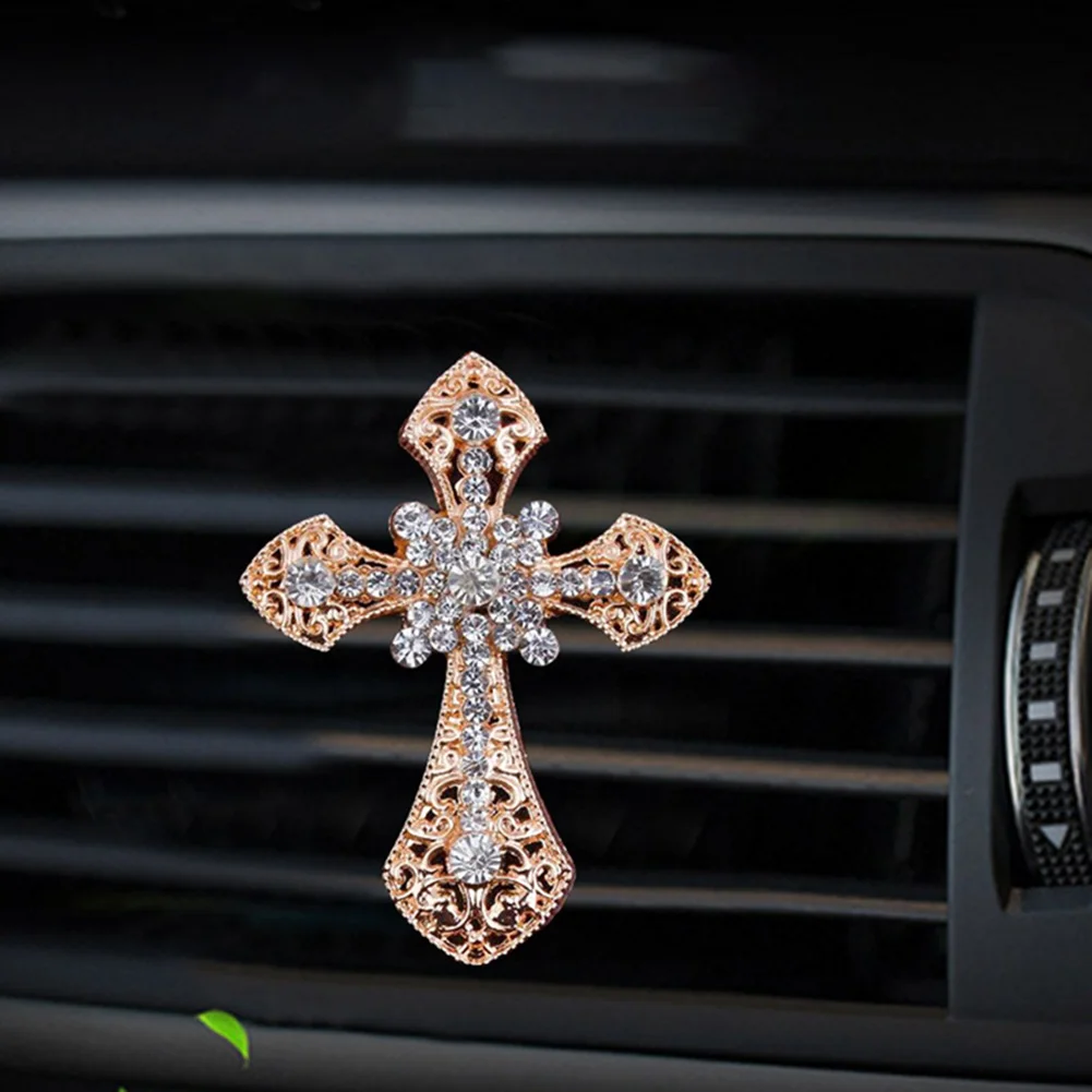 Car Accessories Freshener Diamond Cross Jesus Christian Air Vent Clip Aroma Car Smell Flavor In Auto Interior Decor Christmas
