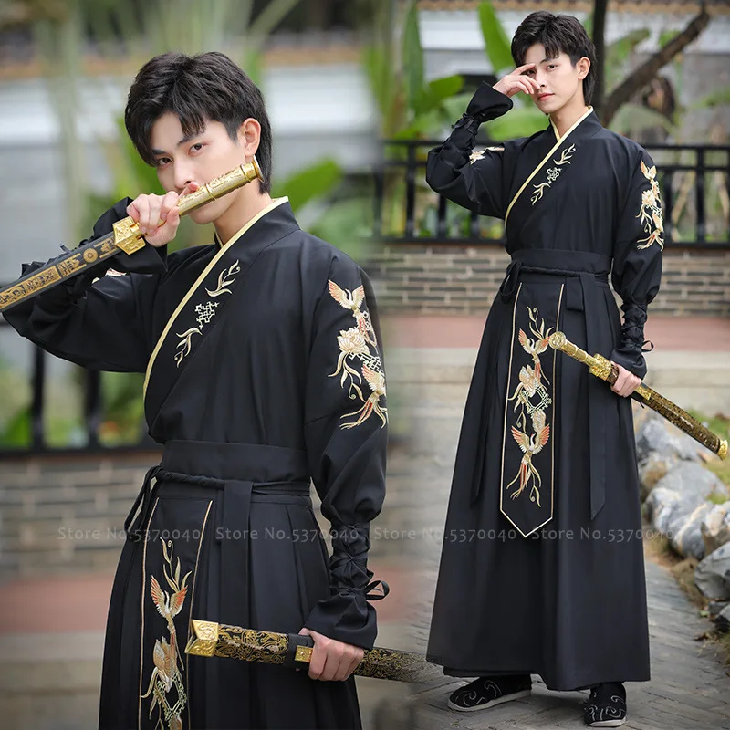 

Hanfu халат для мужчин Традиционный китайский стиль журавль вышивка платье Топ японский самурай для вечеринки Косплей Костюм праздничная одежда