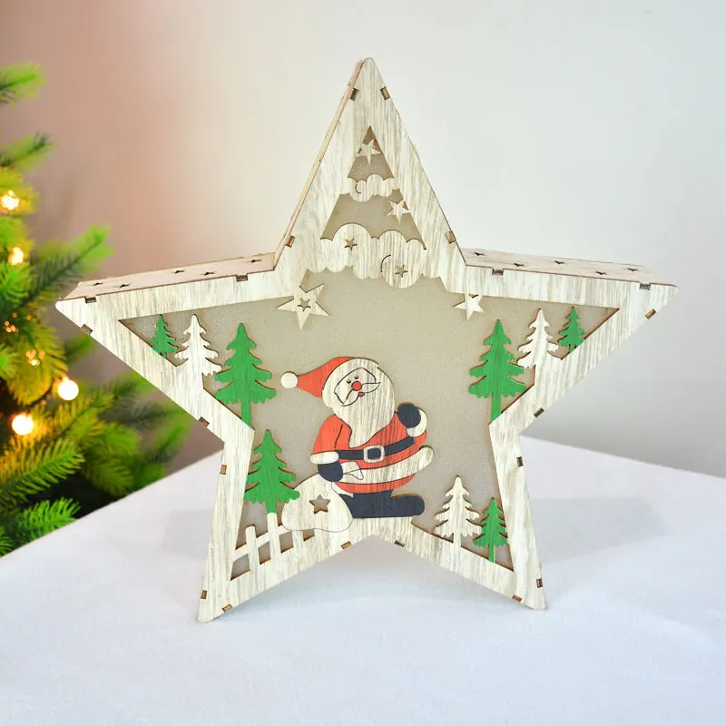Рождественские и домашние украшения аксессуары деревянный ночник Санта-Клаус Снеговик и олень окно настольное украшение Ночная лампа - Цвет: Santa Claus Star