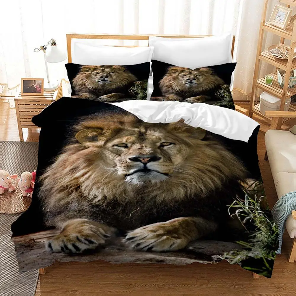 

Super Soft Microfiber Bedding Set 3D Print Lion Comforter Set Black Bed Linen Set Pillowcase Twin Full Queen Bedding for Home