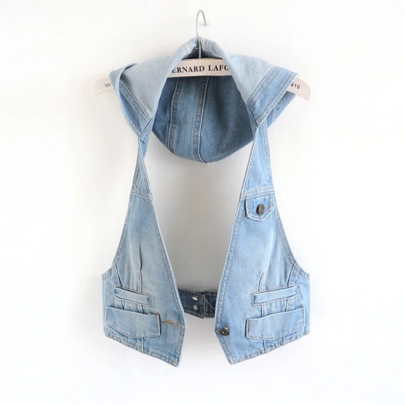 

Denim vest Women 2019 spring Autumn New Casual Slim Solid Jacket Sleeveless Suit Collar Vest Coat Outwear Top