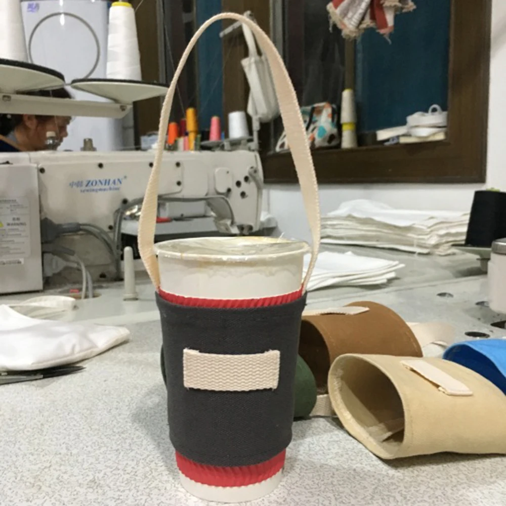 Кофейная Термосумка для термосов с рукавом, упаковка, портативный держатель для бутылки с водой, сумка для переноски, холщовая печать, набор для чая с молоком, бутылка для напитков, ремешок - Цвет: Черный