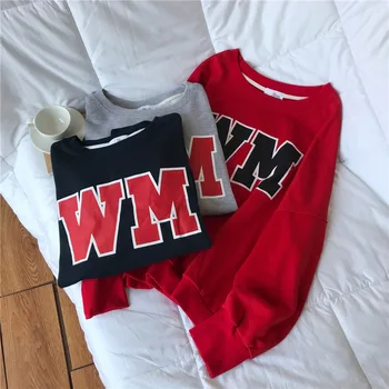 

Yeeloca Fashion Letter Long Sweatershirt Large Size Mid-length Girlfriends Batwing Sleeve Pullovers Korean Streetwear Cotton Top