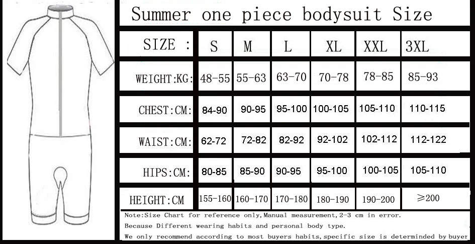 短袖连体服english尺码表