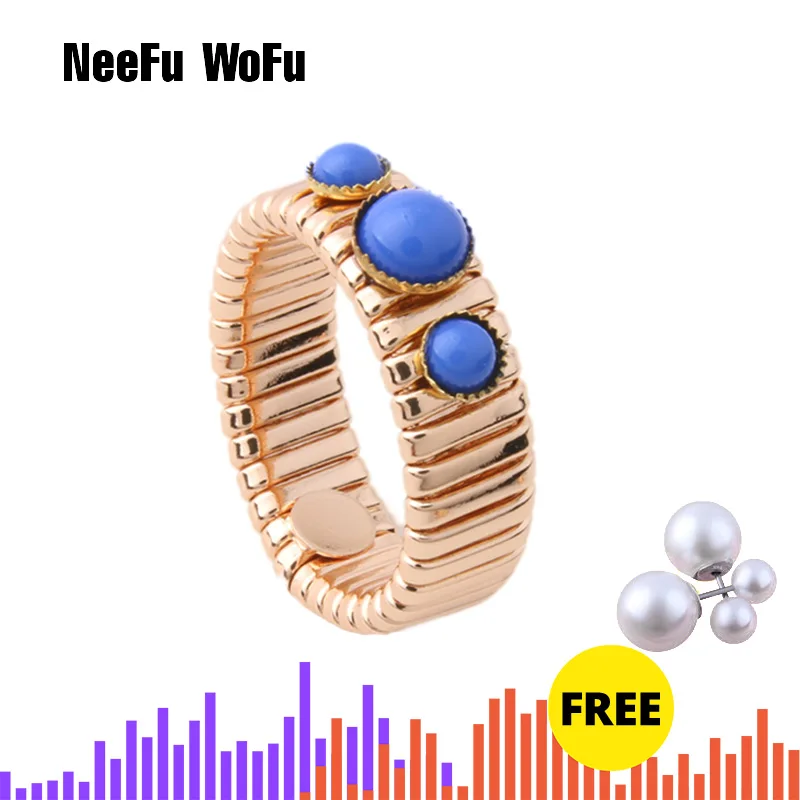 Женское кольцо из меди NeeFuWoFu красное эластичное натурального камня в богемном