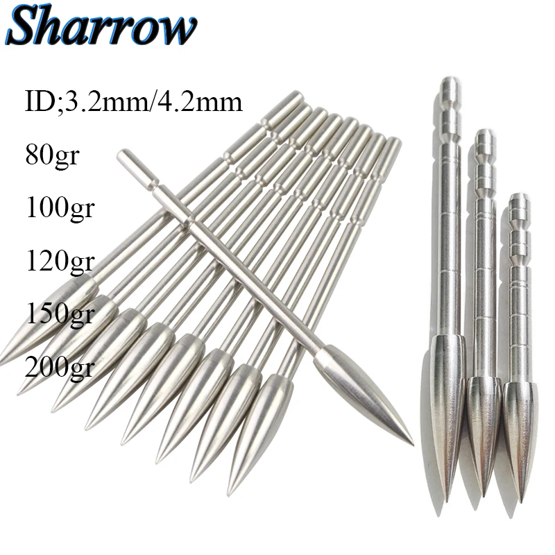 

Archery Target Arrowhead Point Field Tips 80/100/120/150/200Grain Stainless Steel ID3.2/4.2mm for Carbon Arrow Shaft Shooting