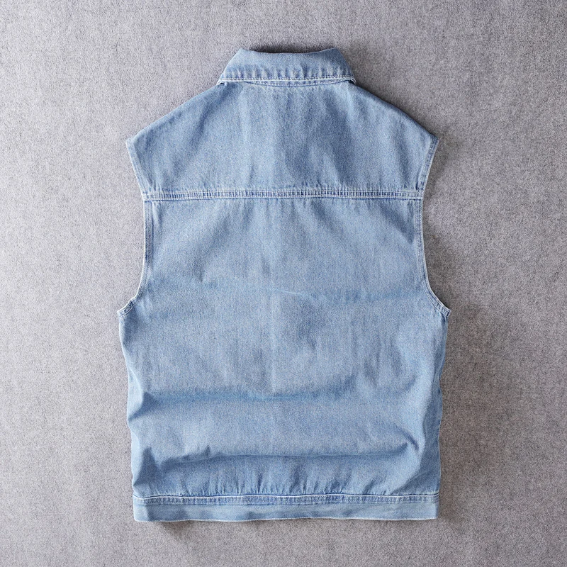 Fashion Streetwear Men Vest High Quality Casual Smart Overalls Cotton Denim Vest Hombre Big Pocket Sleeveless Angling Jacket Men