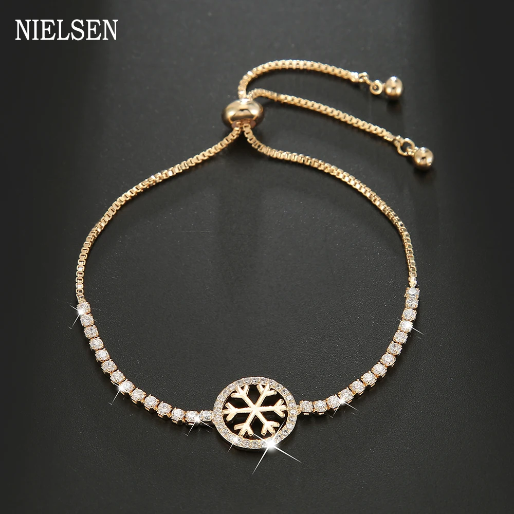 Милый кулон в виде снежинки с кубическим цирконием Браслеты Регулируемый Браслет Рождественский фестиваль семейный друг модное ювелирное изделие подарок