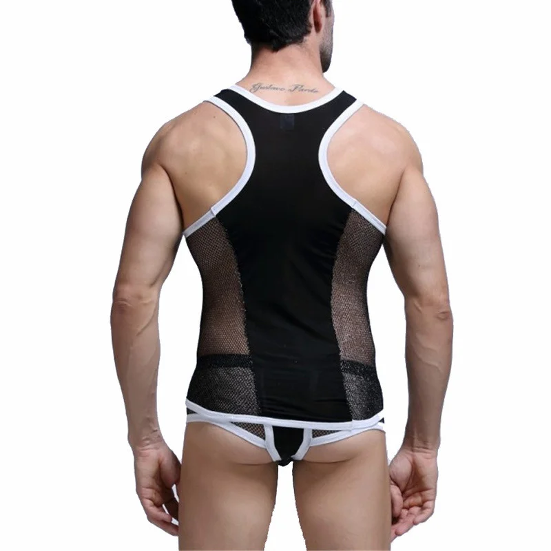 Mens Underwear Sexy See Through Tank Tops Fitness Sleeveless Mesh Shirts Homme Vests Boxer Shorts Underwear Or Men Clothes Set men underwear