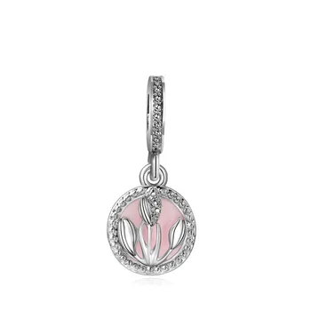 

Pink flowers tulips pendant charms jewelry fashion bead for women gift fit original pandora bracelet & necklace accessories
