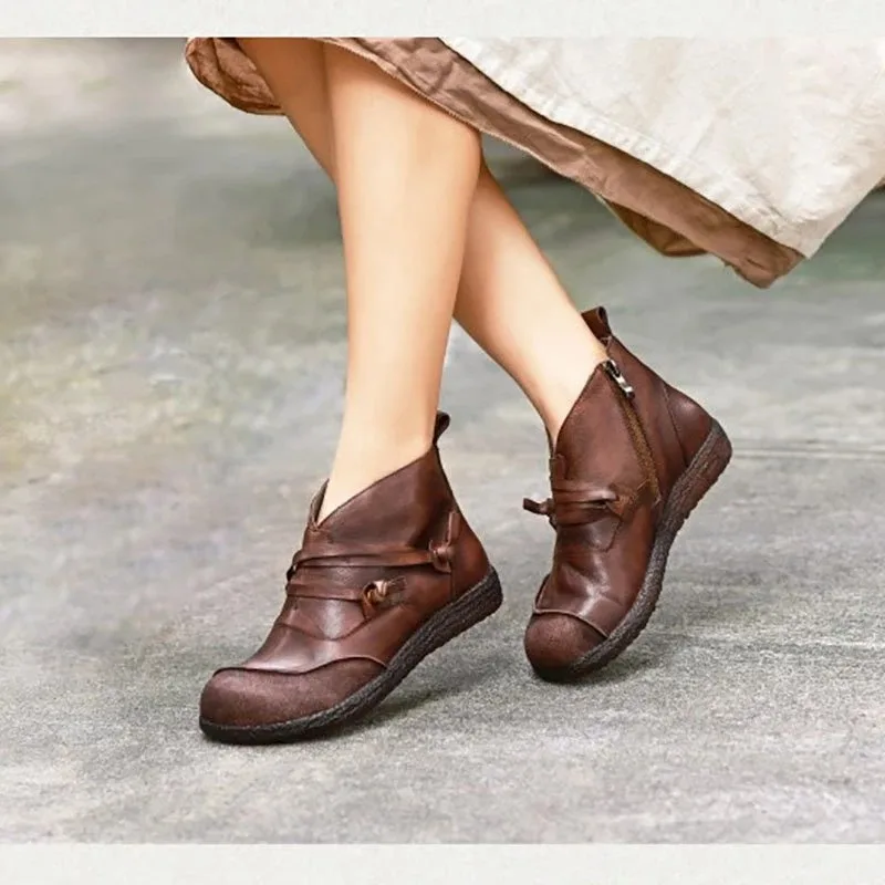 Г., осенняя женская обувь с боковой молнией удобные ботинки на плоской подошве женские полусапожки на молнии кожаные ботильоны