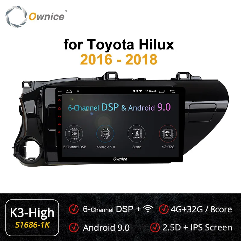 Ownice K1 K2 Android 8,1 автомобильный радиоприемник 2 din для Toyota Hilux- для автомобиля, DVD Бортовой компьютер навигации gps головное устройство аудиосистемы - Цвет: S1686-1 K3 HIGH