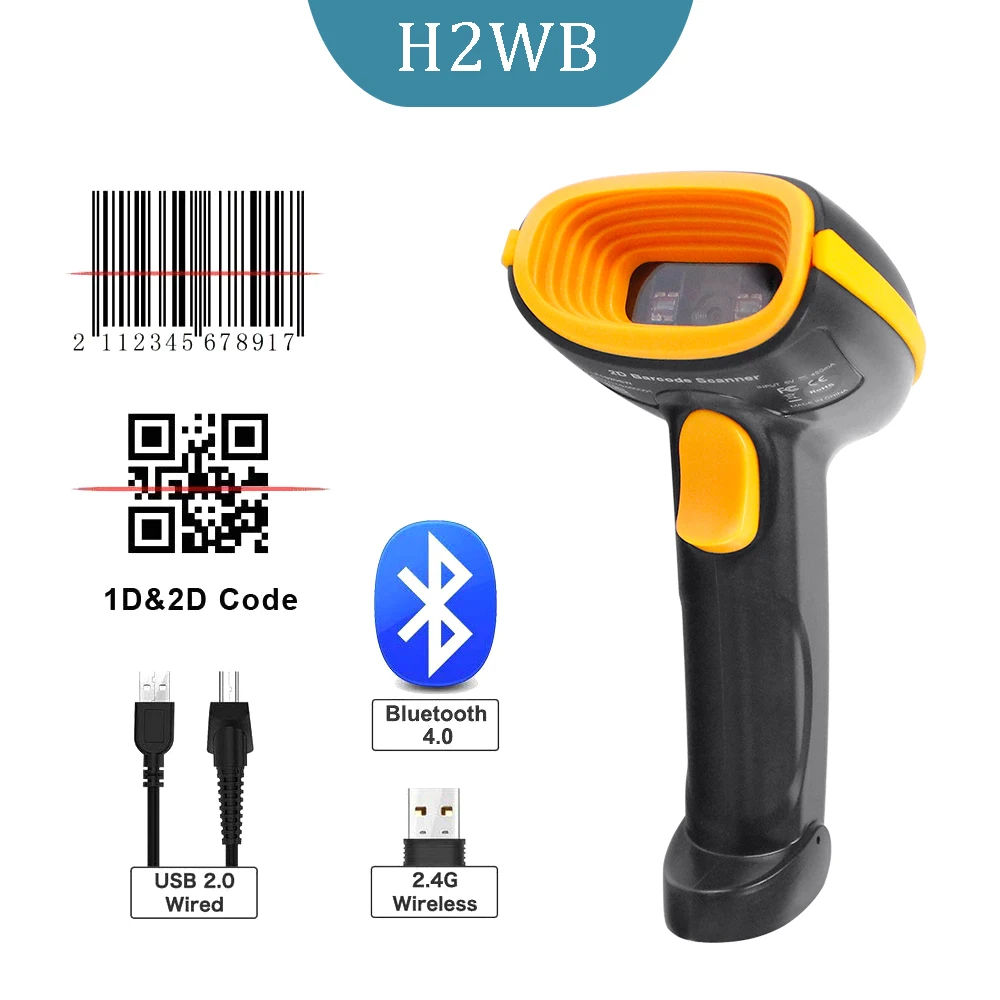 H1W беспроводной 2D сканер штрих-кода и H2WB Bluetooth 1D/2D QR считыватель штрих-кода Sopport мобильный телефон iPad ручной сканер