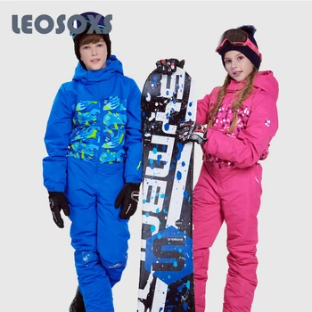

LEOSOXS One Piece Ski Suit Children Outdoor Waterproof Thickened Snowboard Suit Alpine Ski One Piece Suit Snowsuit Children