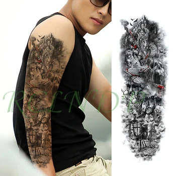 

Waterproof Temporary Tattoo Sticker skull warrior leopard cross shield full arm big fake tatto flash tatoo for men women boy