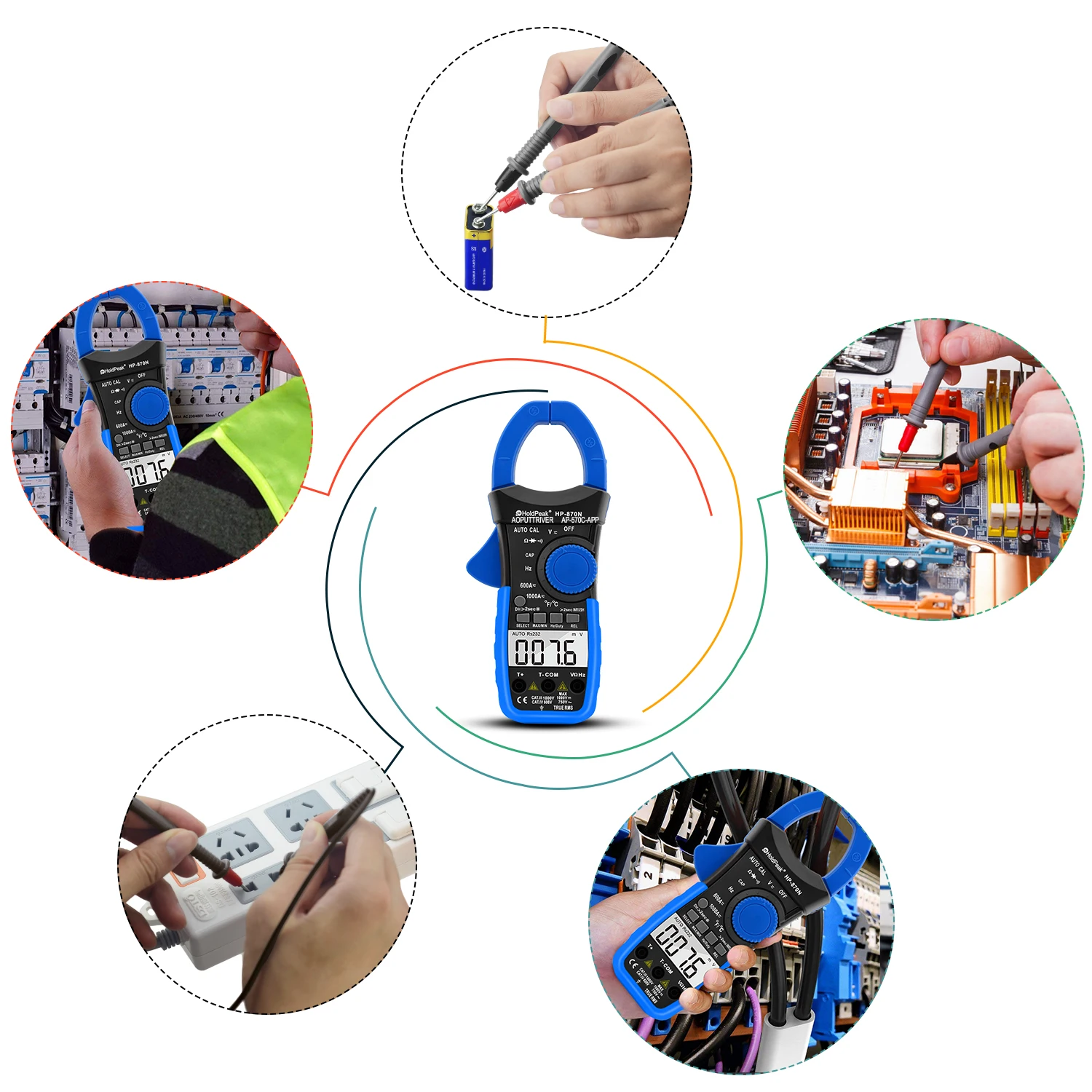 HoldPeak HP-870N 자동 범위 멀티미터 디지털 클램프 미터, 핀자 교각 전류계, 진정한 RMS 주파수 테스터