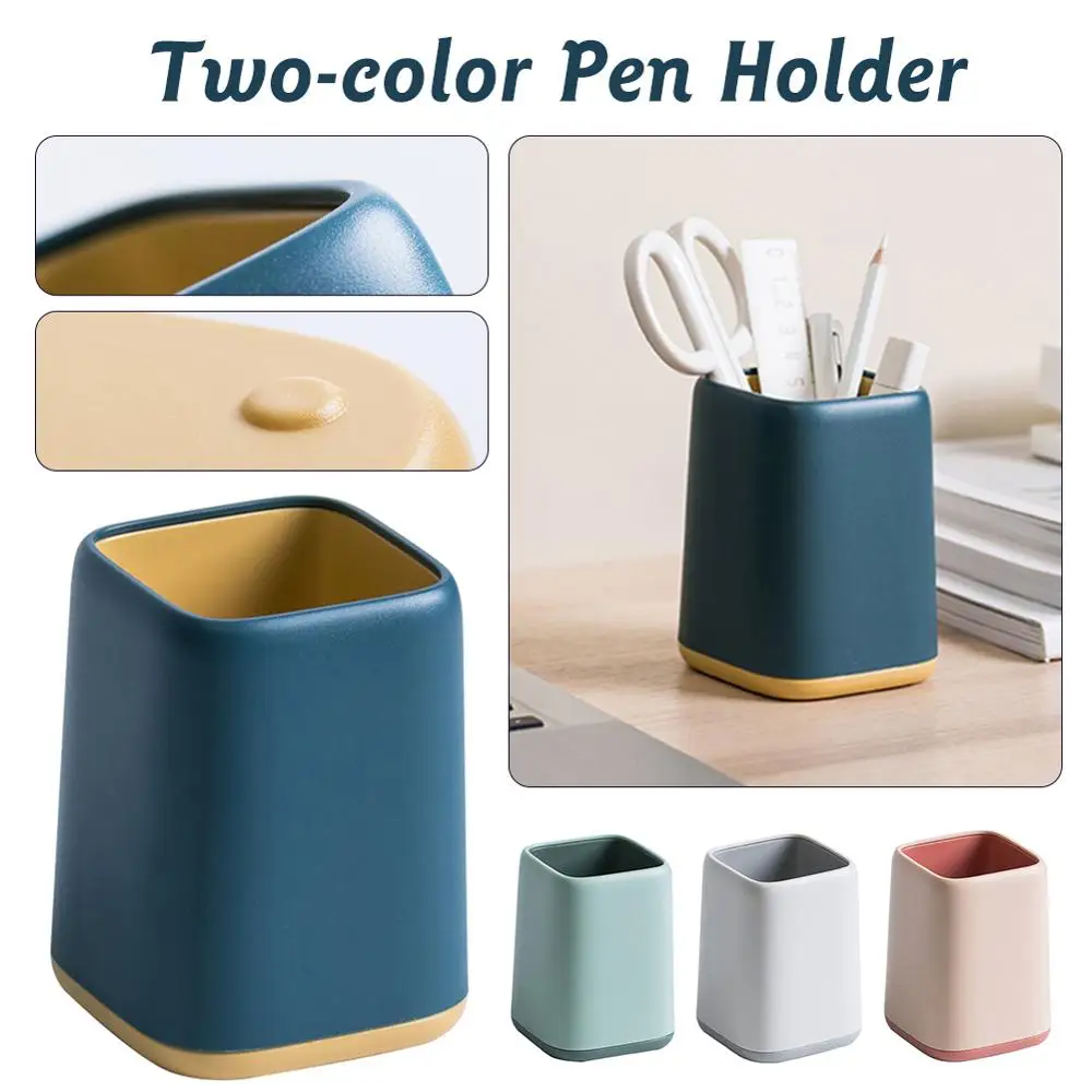 

Pen Pencil Cup Holder Cosmetic Storage Case Desktop Two-color Makeup Brush Holder Stationery Organizer Compartments for Home