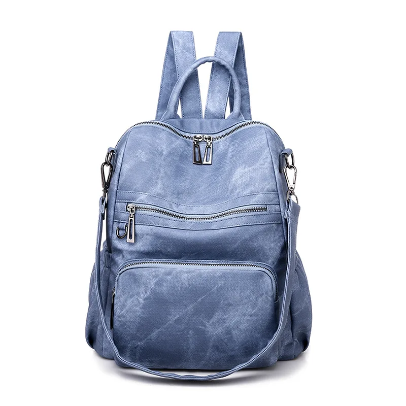 Винтажный женский рюкзак, кожаная розовая сумка для колледжа, женский рюкзак, женская сумка через плечо, школьные сумки для девочек-подростков, комплект - Цвет: blue