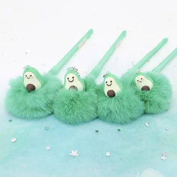 

1 Pcs Kawaii Avocado Hairball Pen Cute Plush 0.5mm Gel Pen Black Ink Student Writing Stationery School Office Supplies