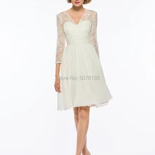 10257 бусы цвета слоновой кости с v-образным вырезом естественный трапециевидной формы длиной выше колена с кружевом и 30-D шифоновые короткие платья для выпускного вечера, официальные платья, платья