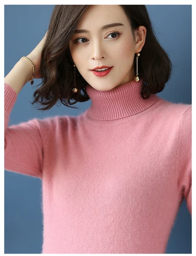 Новые свитера и пуловеры, водолазка из мягкого меха норки и кашемира, супер теплый женский джемпер на осень и зиму, женские брендовые джемпер - Цвет: Leather Pink