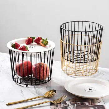 

Nordic Iron Fruit Basket Gold Black Modern Home Decor Accessories Living Room Kitchen Countertop Decoration Fruit Storage Tray