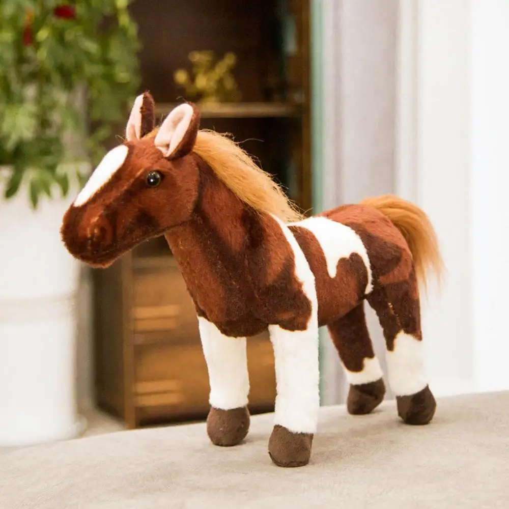 Peluche Cavallo 22 Cm In Piedi – Morbido E Realistico, Decorazione Casa E Regalo Per Bambini (Colore Cachi)