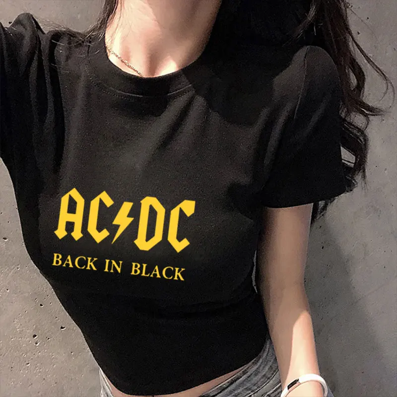 AC/DC Группа Футболка в стиле рок женские ACDC Письмо Печатные Графические футболки хип хоп Рэп музыка короткий рукав пикантные Топы Футболка