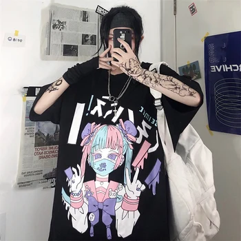 

Summer Goth Sexy Female Tee Aesthetic Loose Women T-shirt Punk Dark Grunge Streetwear Ladies Top Gothic Tshirts Harajuku Clothes