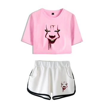 

it-chapter 2 American Supernatural Adventure Horror Movies Harajuku Navel Short Sleeve T-shirt+Super Shorts Summer Women Sets