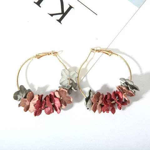 Fashion Fabric Flower Hoop Earrings For Women Statement Colorful Petal Big Circle Pendientes Female Jewelry Girlfriend Gift