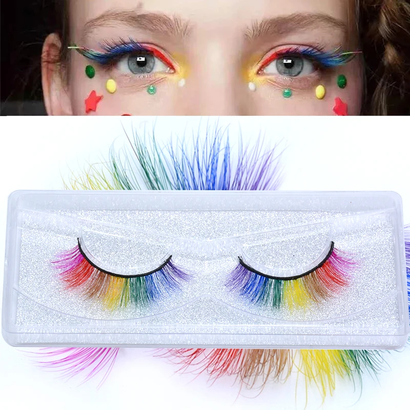 

OKAYLASH 2021 Newest 7 Colors Rainbow Eyelashes Princess Cilia Real Mink Fluffy Colored False Lashes for Halloween Party Cosplay